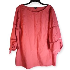 Talbots Plus Womens Orange Cotton Long Top Tie Sleeves Baggy Size 3X Casual